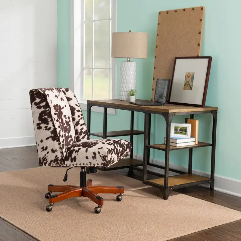 Brown & White Cow Print Plush Office Chair
