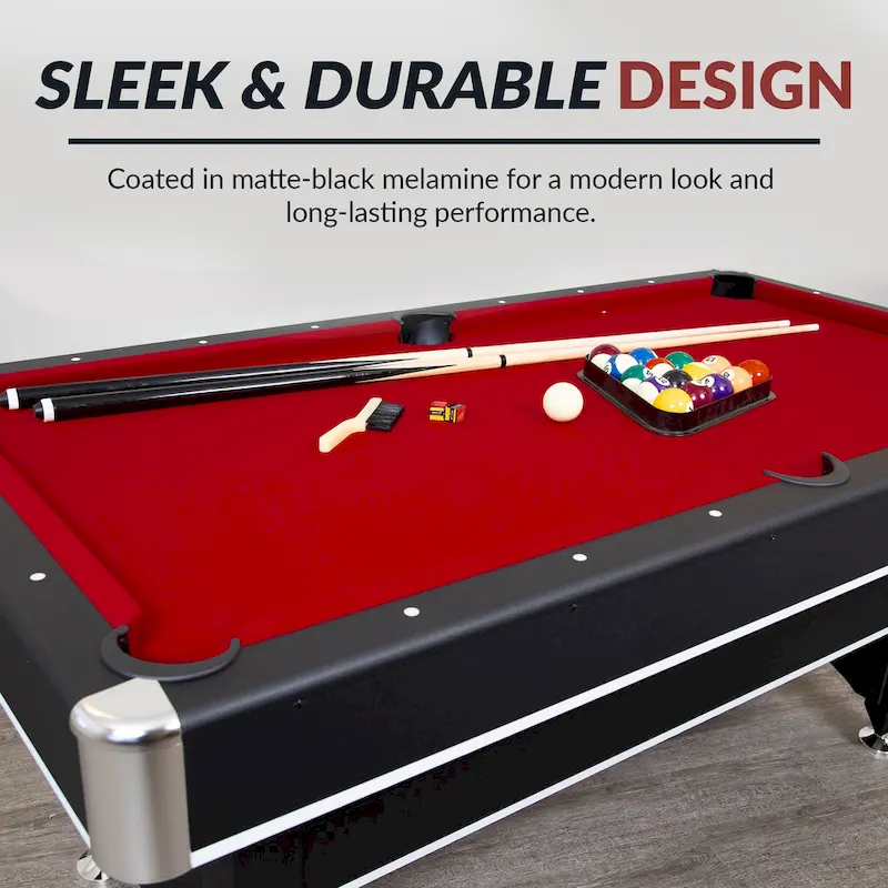 Hathaway Spartan 6-ft Billiards Pool Game Room Table with Table Tennis Top - Black with Red Felt