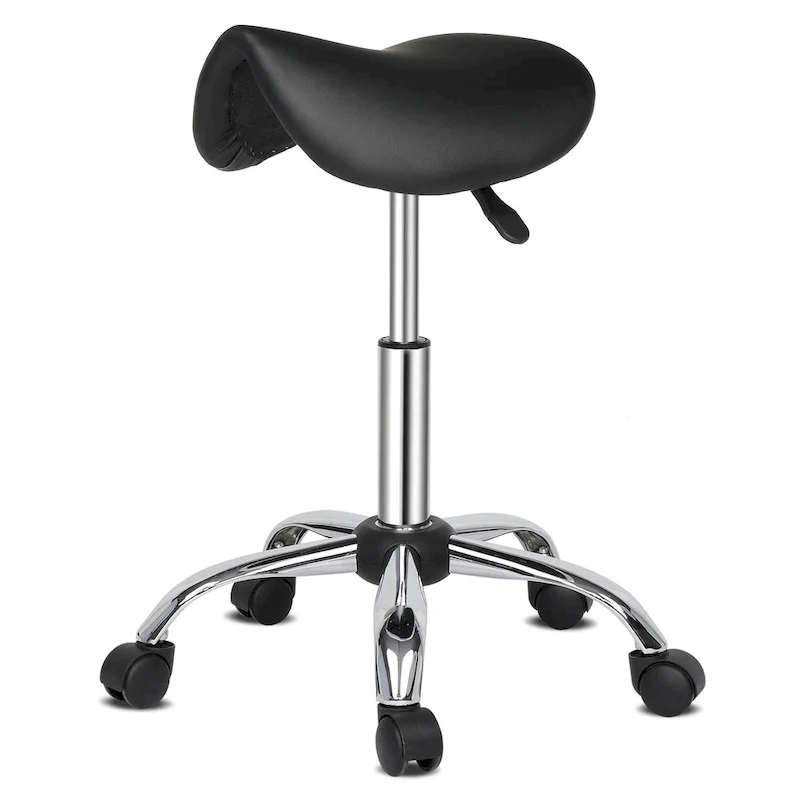 Adjustable Rolling Saddle Stool PU Leather Rolling Stool Salon Chair with Wheels