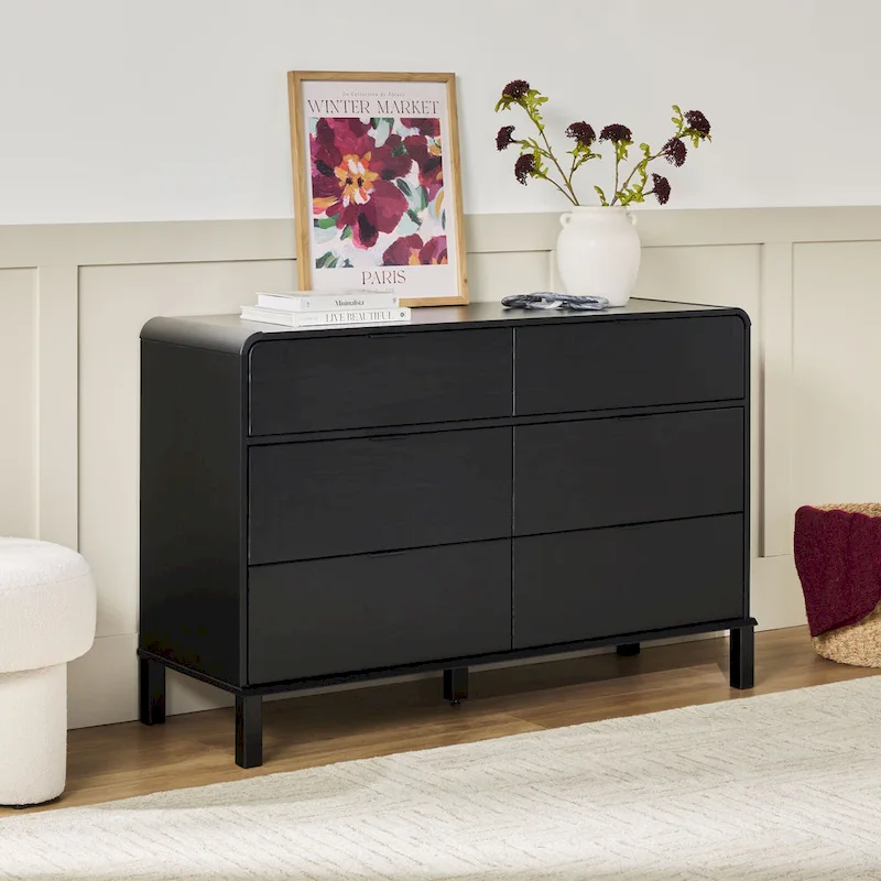 6-Drawer Solid Wood Dresser with Curved Top