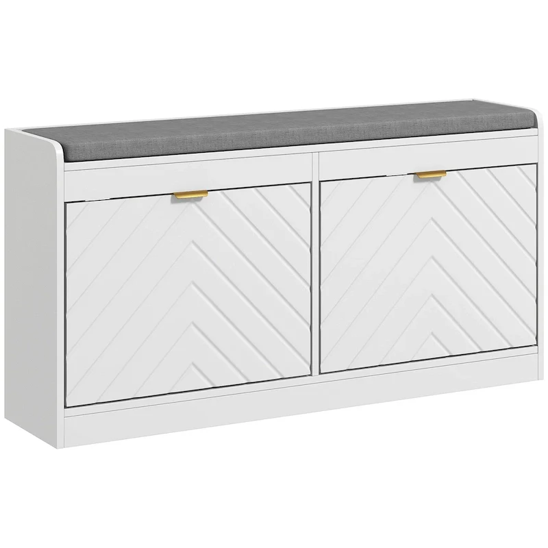 Entryway Bench with 2 Flip Drawers, Seating Cushion, and 2 Vents for 8 Pairs of Shoes for Hallway