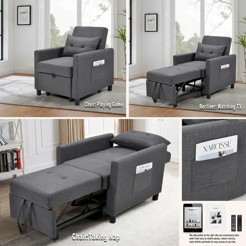 Single Sofa Bed with Pullout Sleeper with 1pc Lumbar pillow
