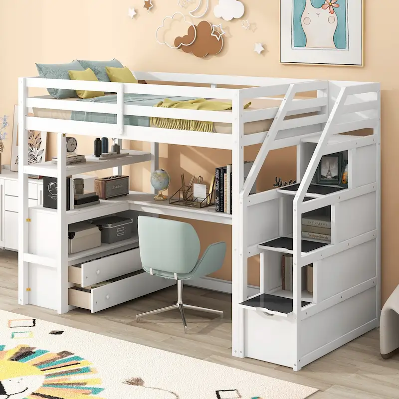 Twin Pine Loft Bed with Desk and Storage