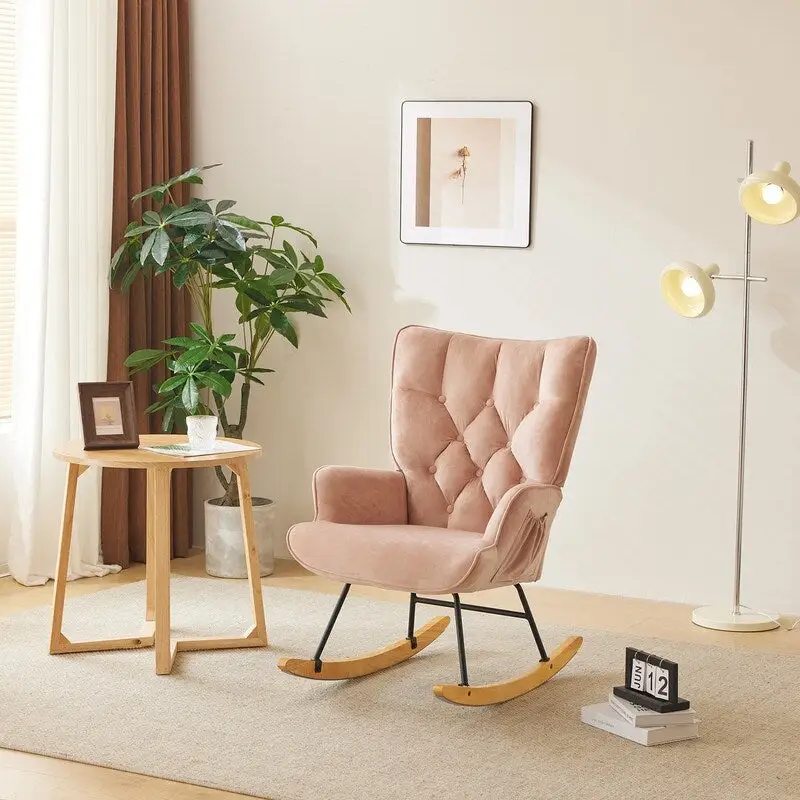 Rocking Chair Nursery, Upholstered Glider Rocker with High Backrest