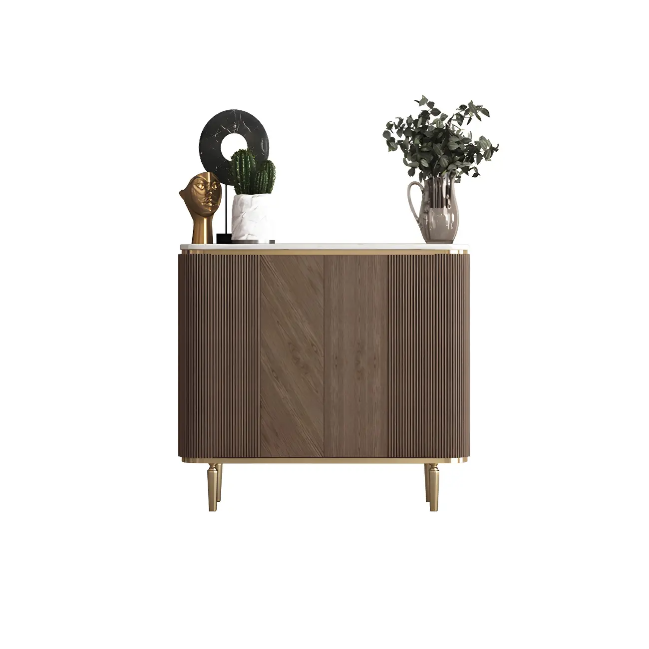 Glam Brown Wooden Sideboard with Marble Top