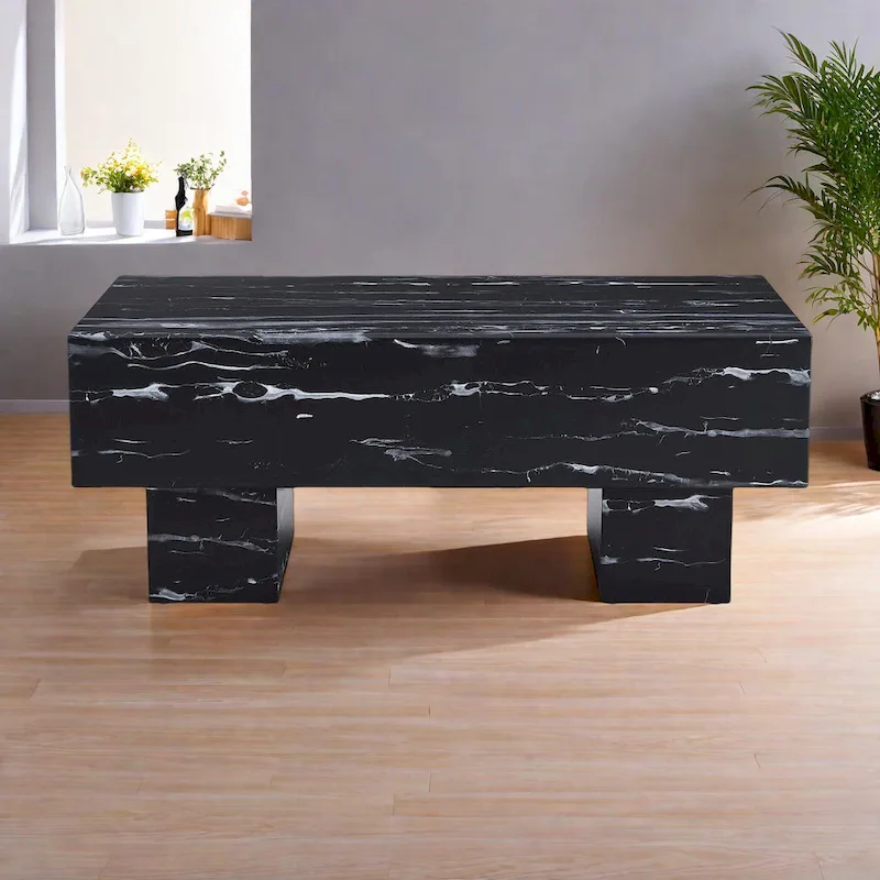 43.3 MDF Coffee Table with Black Marble Texture and 300lbs Weight Capacity