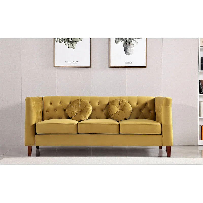 US PRIDE FURNITURE Velvet Classic Chesterfield Sofa with Wood legs