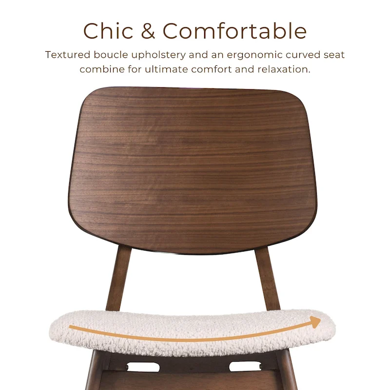 Furniture of America Beau I Mid-century 2-Pack Walnut Dining Chair Set with Boucle Seats