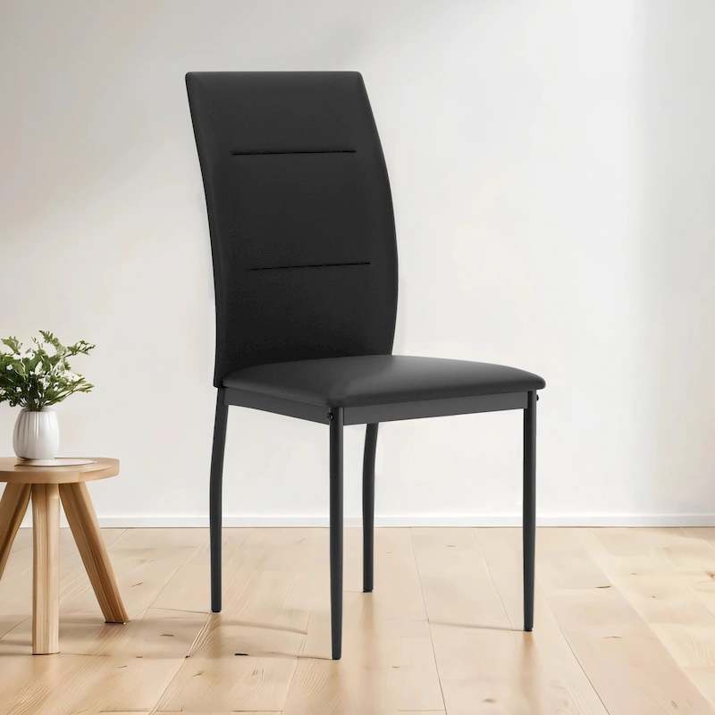 Furniture of America Luca Modern Black PU Leather Dining Chairs Set of 2