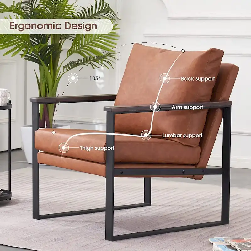 MCombo Modern Accent Chair with Upholstered Cushion, Faux Leather HQ304