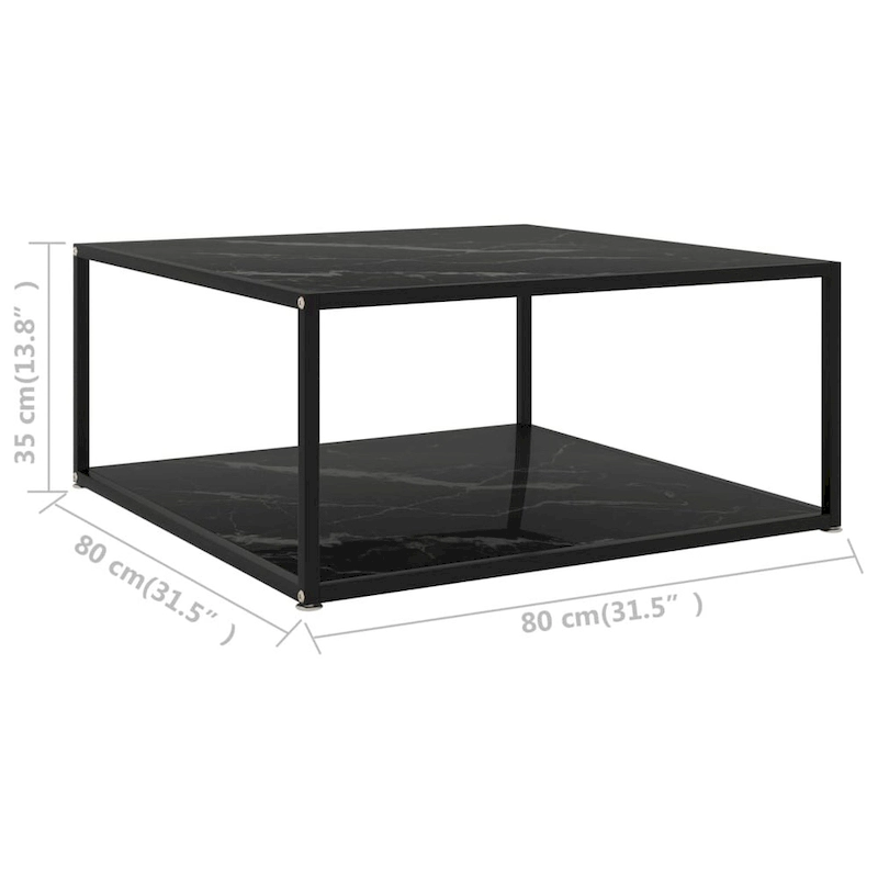 vidaXL Coffee Table Black 31.5 x31.5 x13.8  Tempered Glass - 31.5  x 31.5  x 13.8