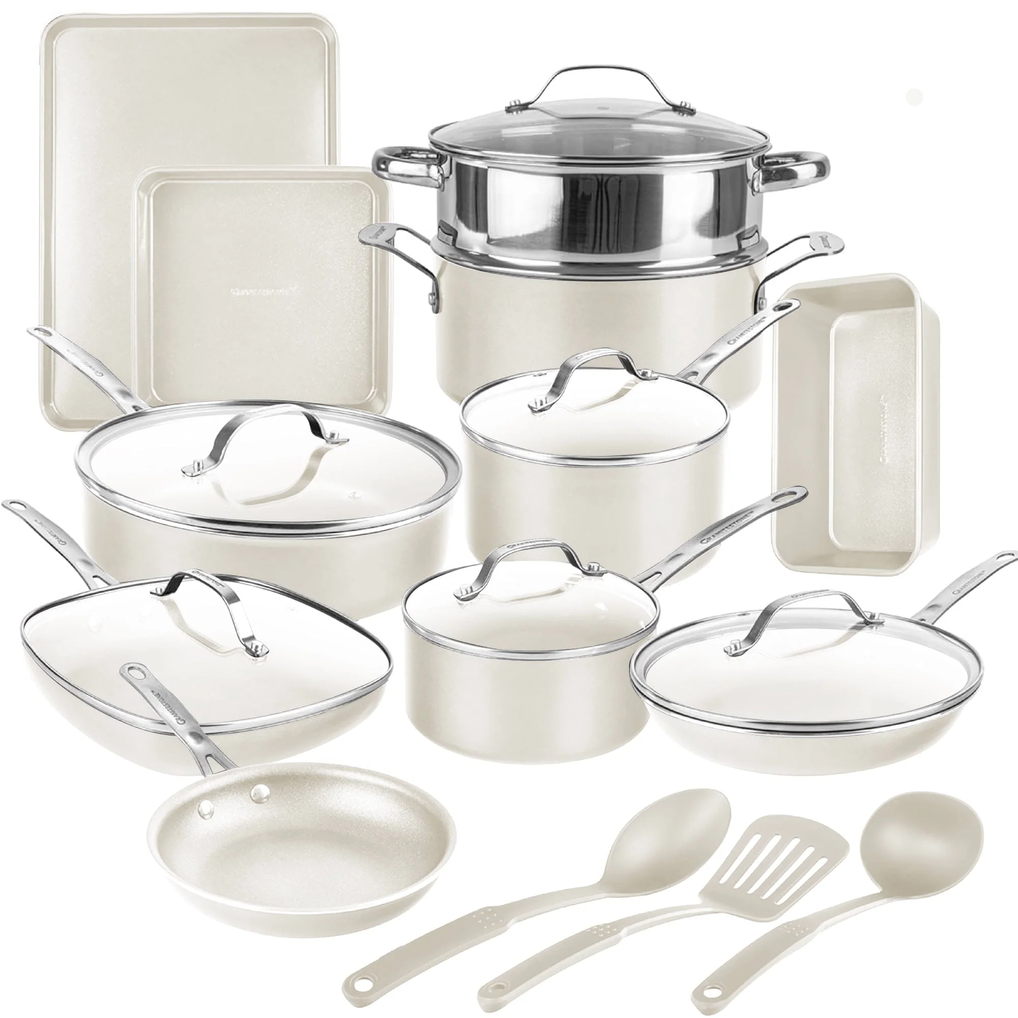 Gotham Steel Naturals 20 Pc Nonstick Pots and Pans Express Cookware Set with Bakeware and Utensils