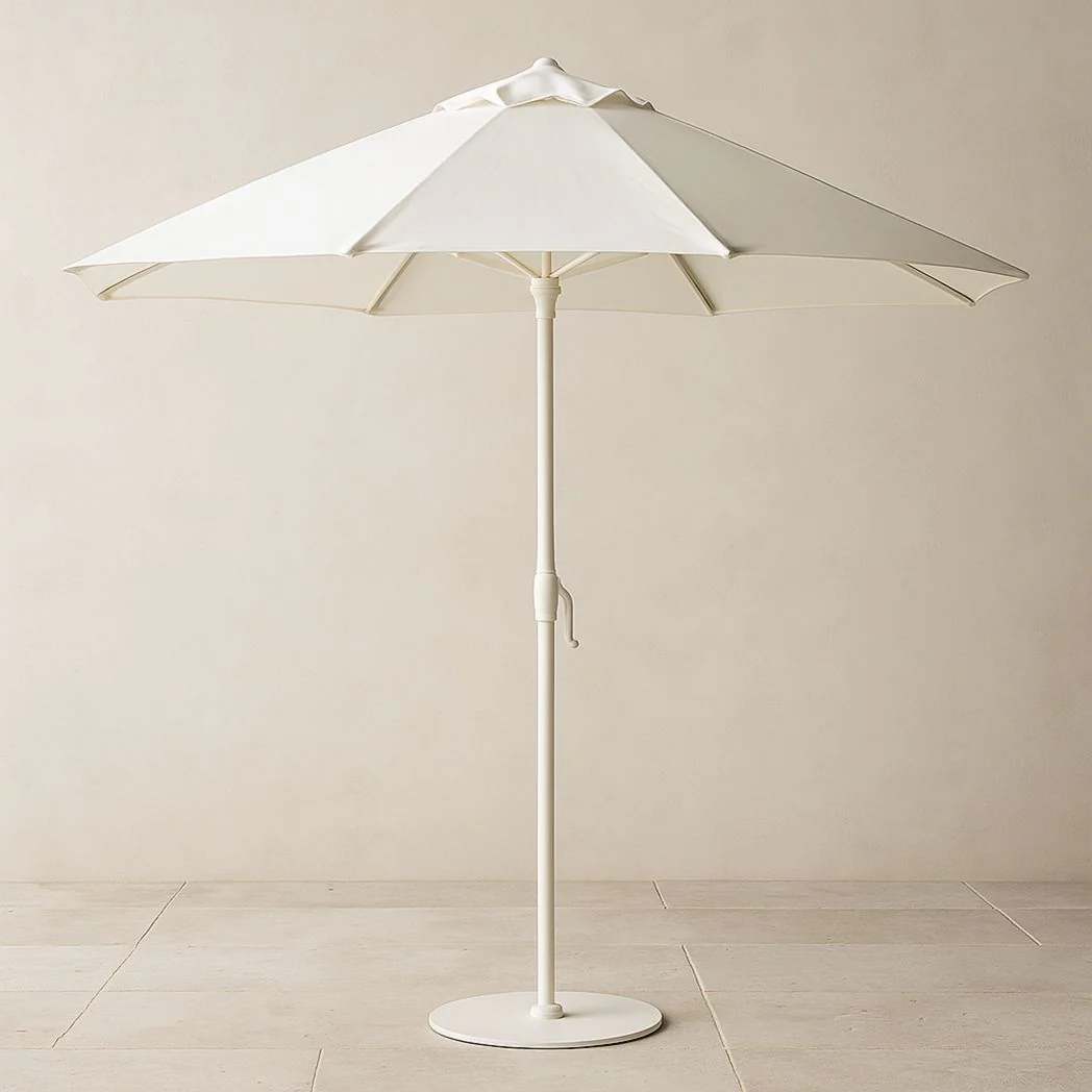 Parasol de jardin rond en aluminium blanc avec manivelle, diamètre 300 cm, hauteur 250 cm
