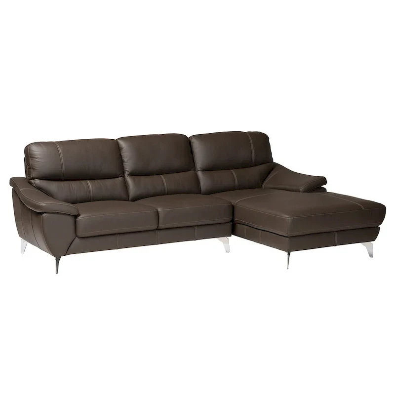 Townsend Modern Full Leather Sectional Sofa with Right Facing Chaise