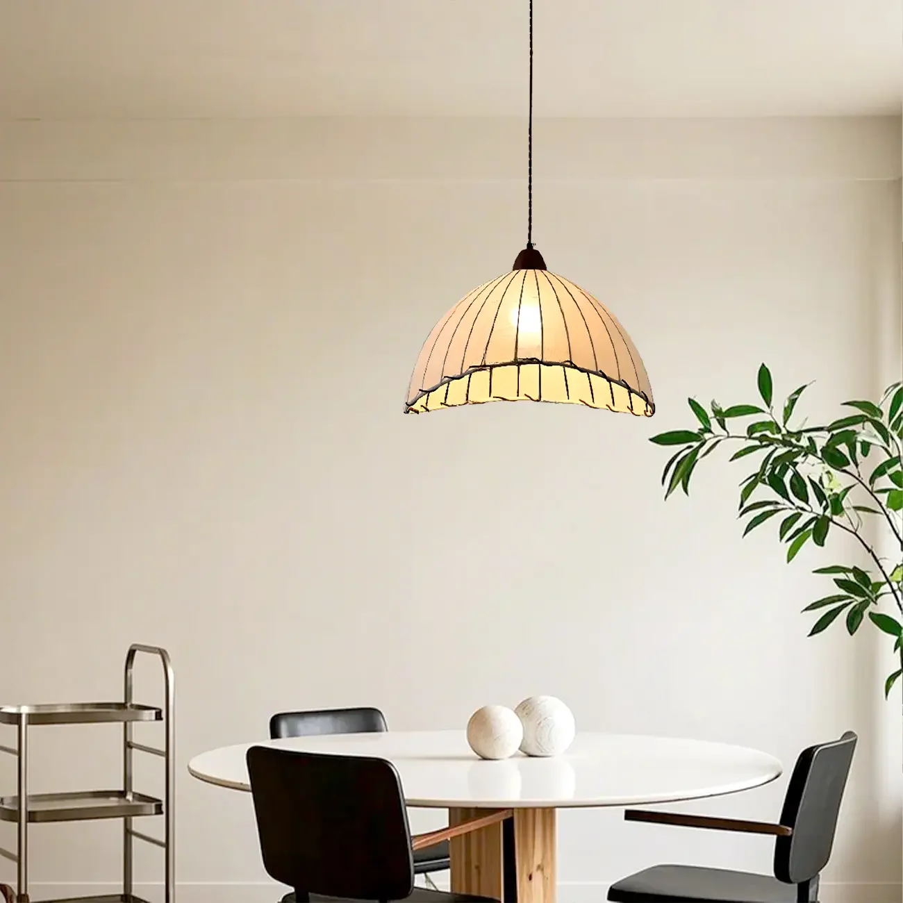 Dome-Shape White Fabric Rope Pendant Light Residential Use
