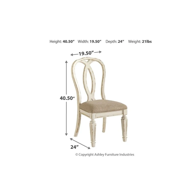 Signature Design By Ashley Realyn Dining Room Chair - Set of 2 - Chipped White - 19.5 W x 24 D x 40.38 H