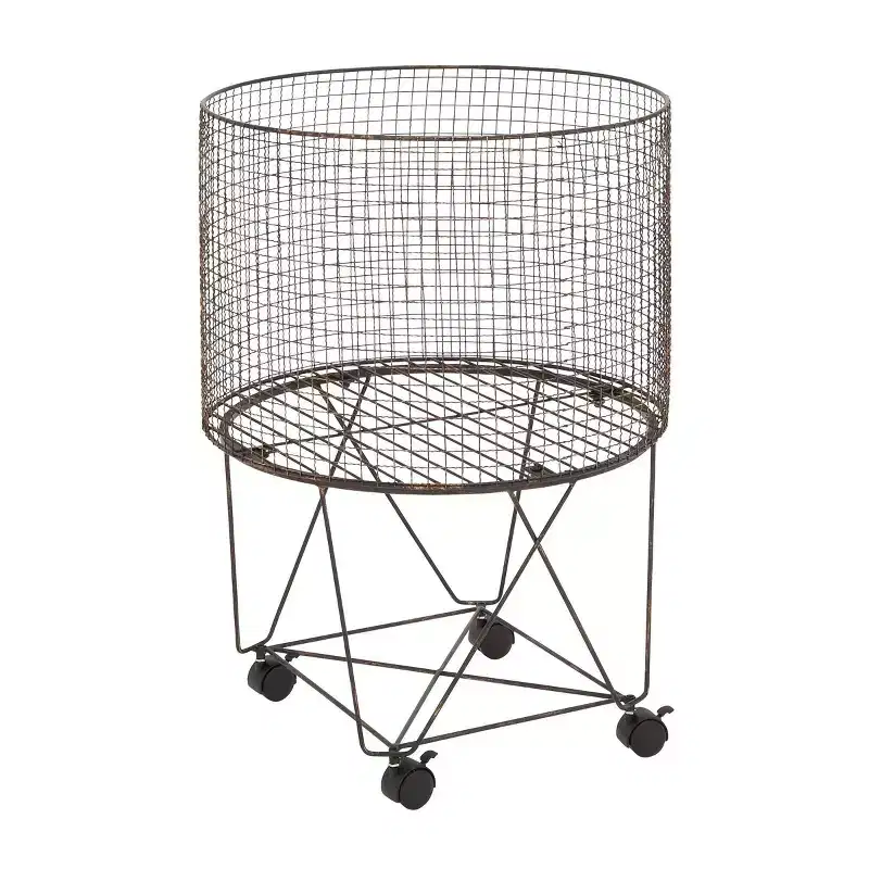 Farmhouse Metal Storage Cart Bronze: Multipurpose Metal Hamper with Wheels, Open-Top, No Assembly Required