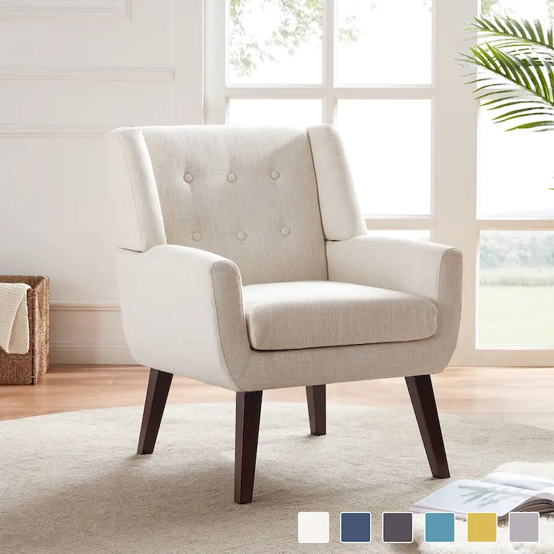 Linen Accent Chair with Tufted Back