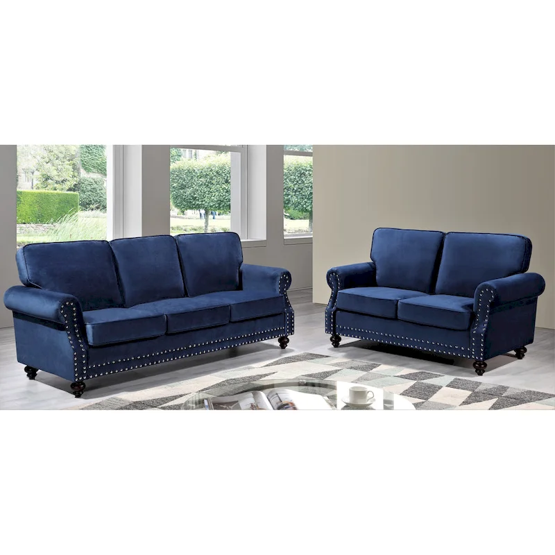 Suffield Velvet Nailhead 2-Piece Set-Loveseat & Sofa