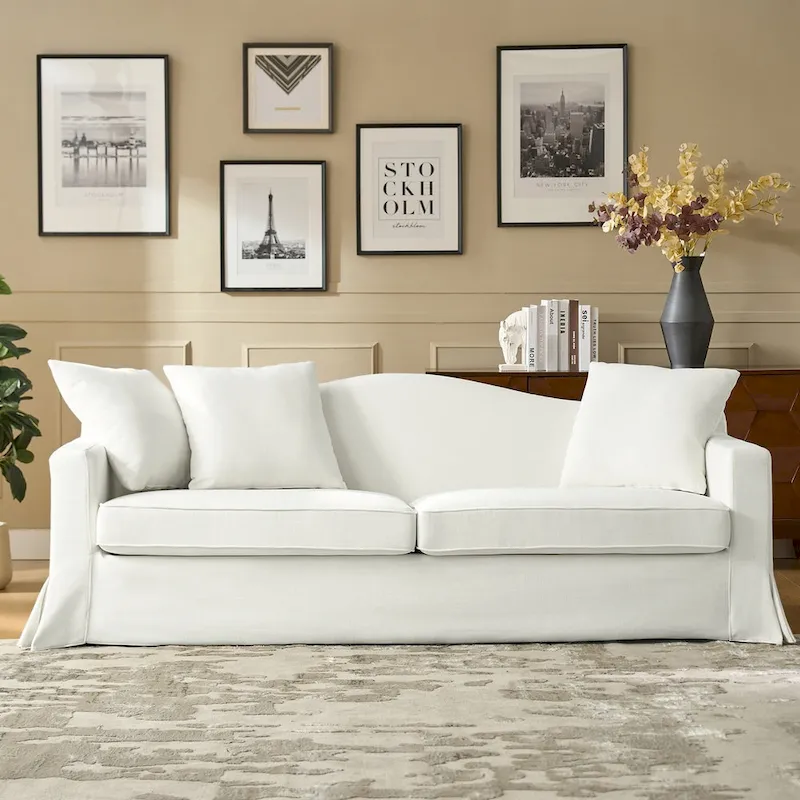Antonio Transitional 83.5 Slipcovered Sofa with Curved Back by HULALA HOME