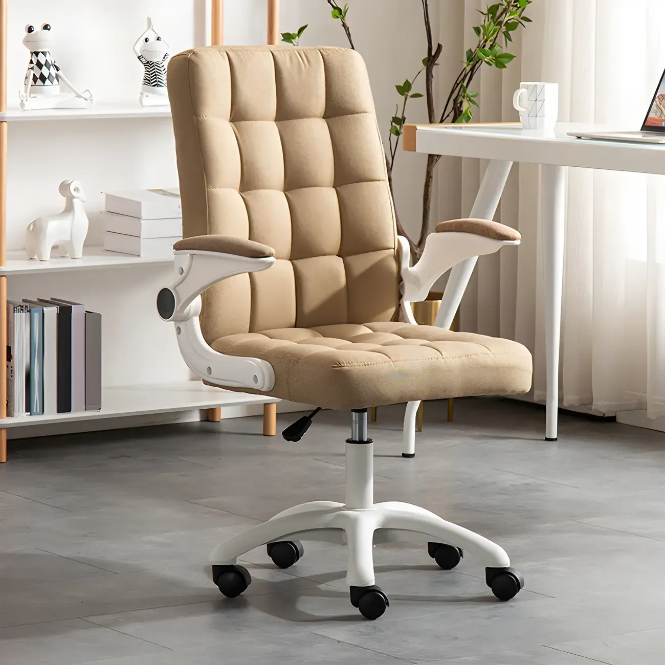 Tufted Brown Faux Leather Adjustable Swivel Office Chair