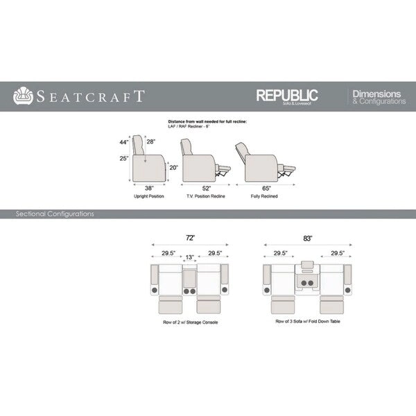 Seatcraft Republic Brown Leather Home Theater Power Recline Sofa