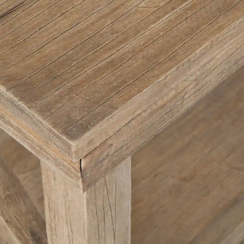 Distressed Natural Mindi Wood Cross Frame End Table by East at Main