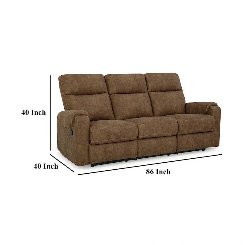 Woli Manual Recliner Sofa, 86 Inch, Classic Foam, Brown Faux Leather