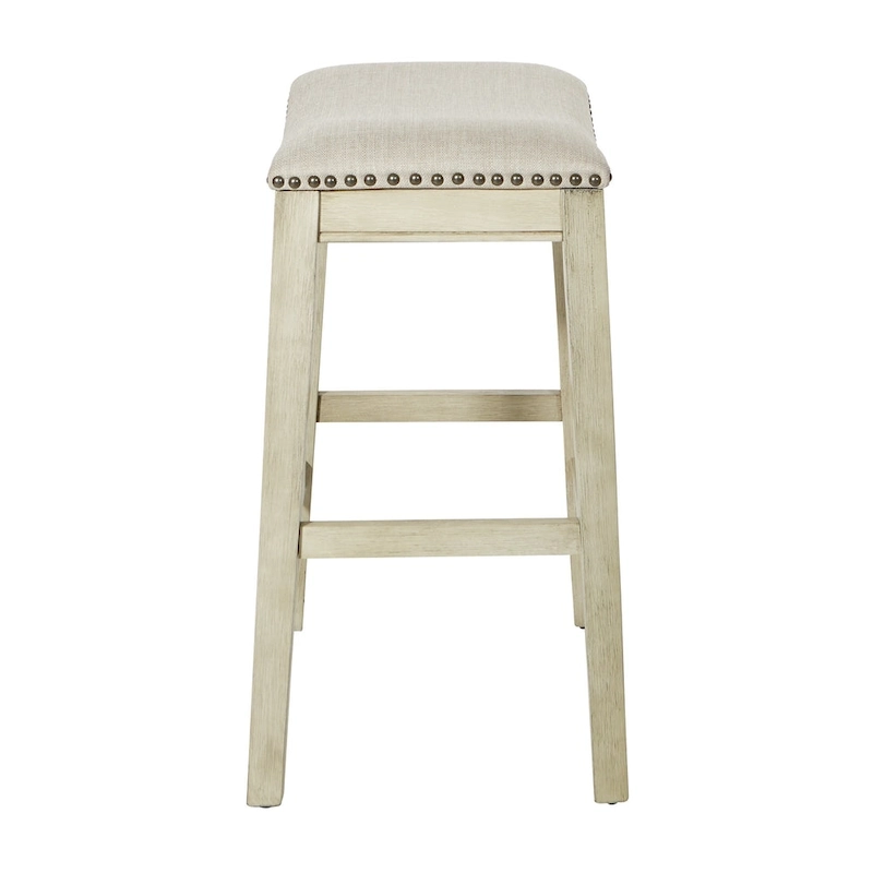 OSP Home Furnishings Metro Antique White and Beige Upholstered 24-inch Saddle Bar Stool (Set of 2)