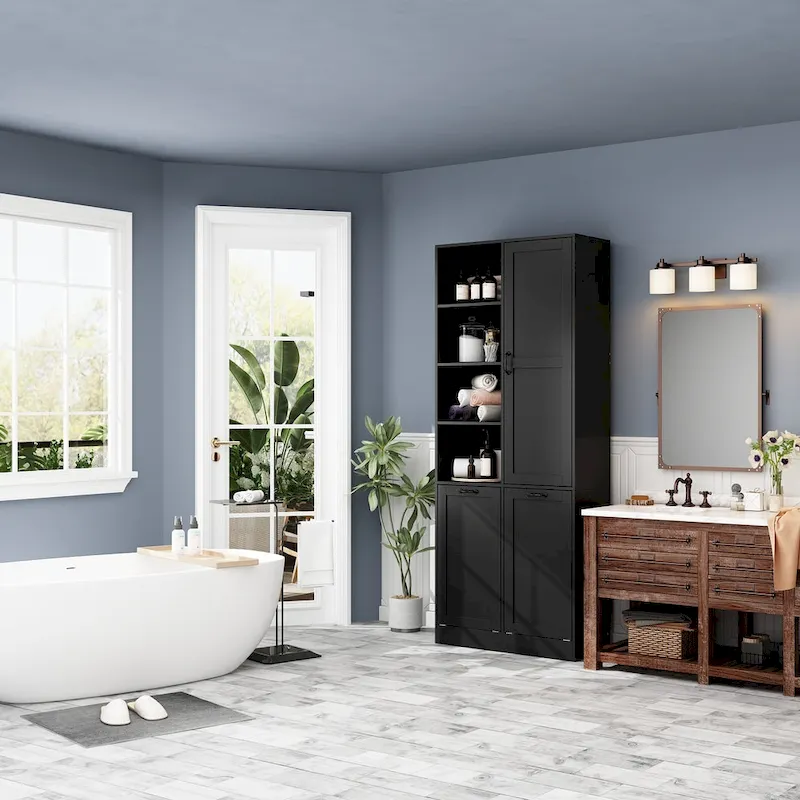 Elegant White Buffet Cabinet with Rotating Drawers Laundry Cabinet