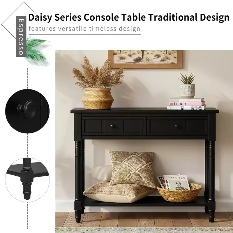 GDFStudio Darren Traditional Entryway Console Table with 2 Drawers and Bottom Shelf