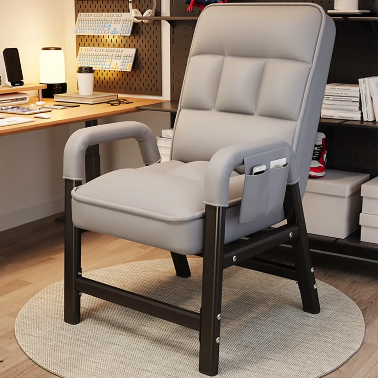 Modern Grey Upholstered 4-Leg Office Chair