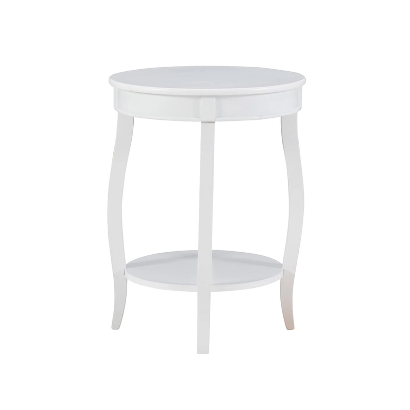 Penelope White Round Table with Shelf
