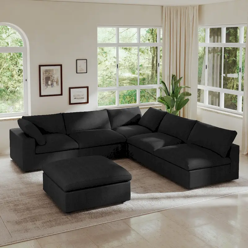 Commix Down Filled Corner Sectional Sofa 5-seats Couch with Ottoman