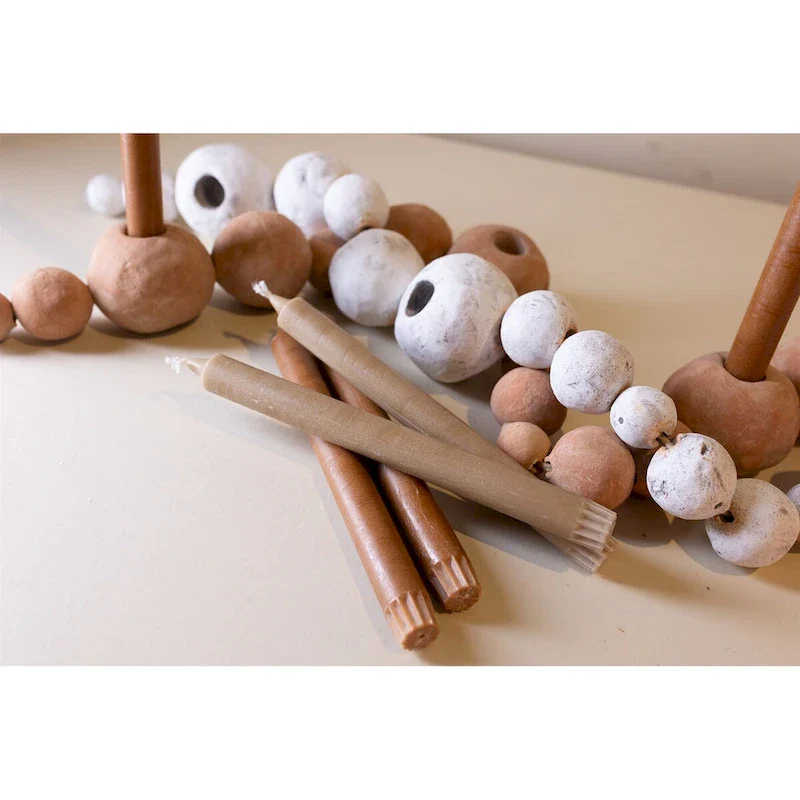 Beads Taper Holder White Wash 43 x3.5 x3  - White Wash - White Wash