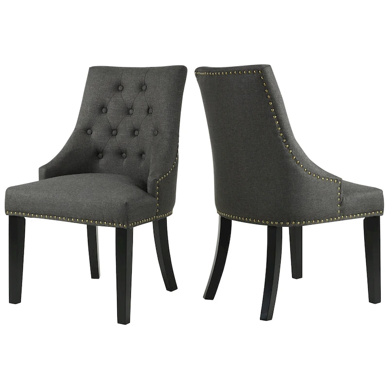 Fabric Upholstered Dining Chairs Button Tufted Nailhead Trim Accent Chairs Set of 2