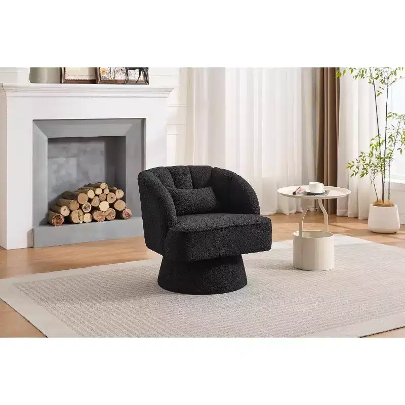 Acekool 360 Swivel Barrel Chair - Plush Teddy Velvet Lounge Chair