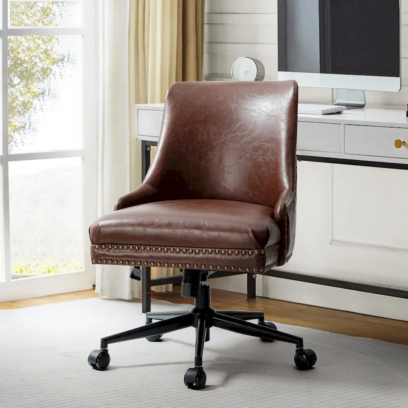 Faux Leather Swivel Office Chair - Mid-Back with Nailhead Trim - 250 lbs Capacity