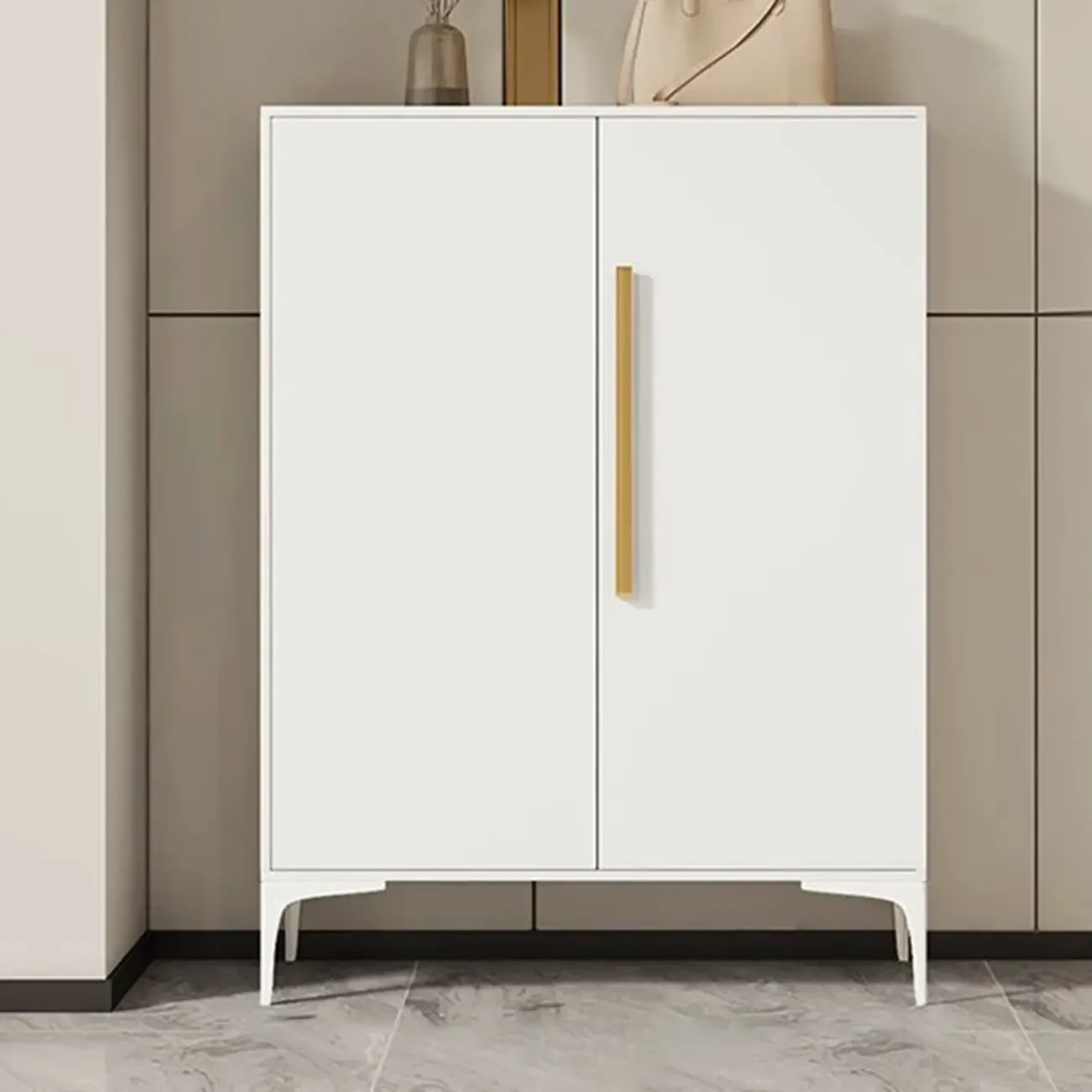 Modern White-Gray Metal Hallway Shoe Storage Cabinet