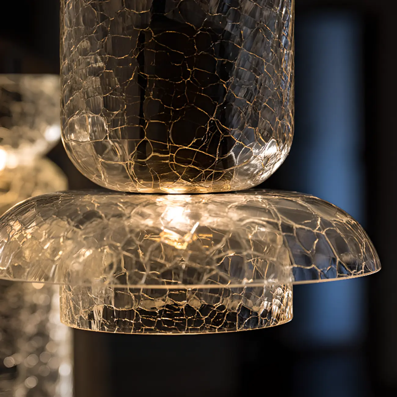 Modern Brass Metal Crackle Glass Warm LED Pendant Light