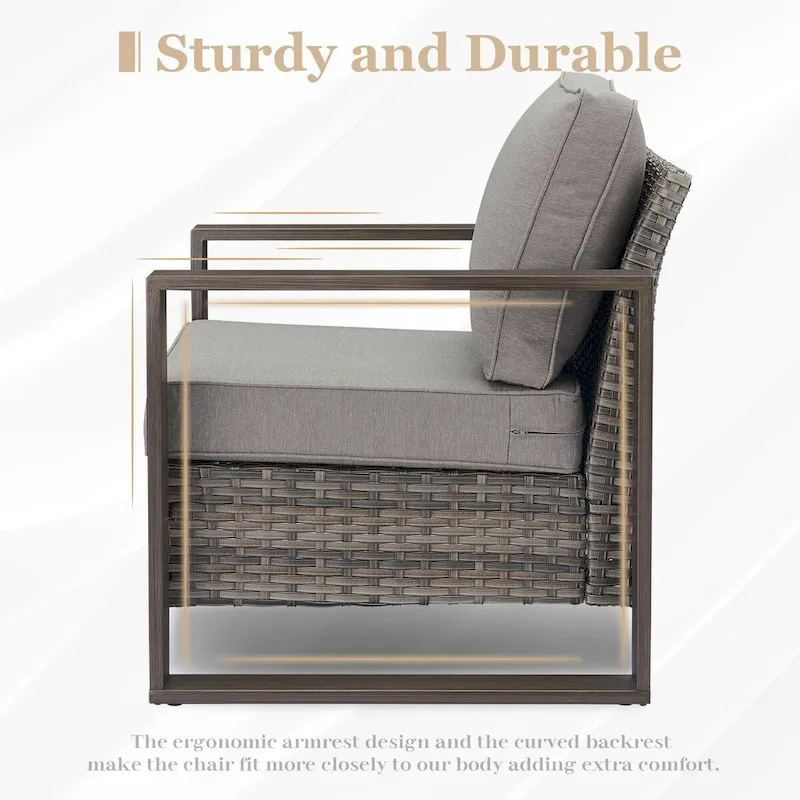 2 Pieces PE Rattan Wicker Chairs with Cushion - Grey