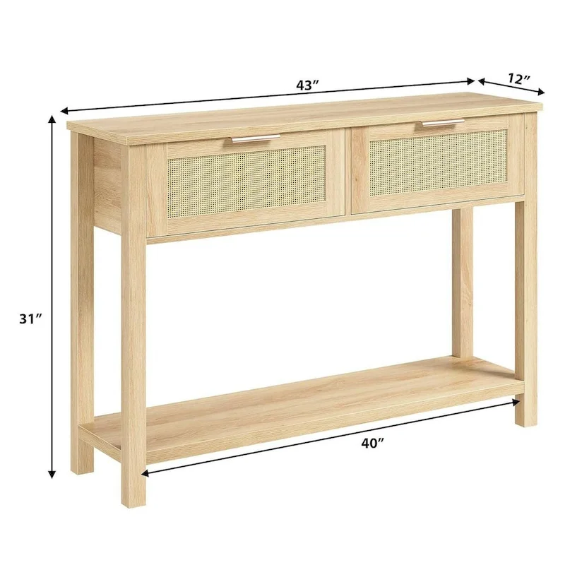 Entryway Table, Console Table with 2 Rattan Drawers