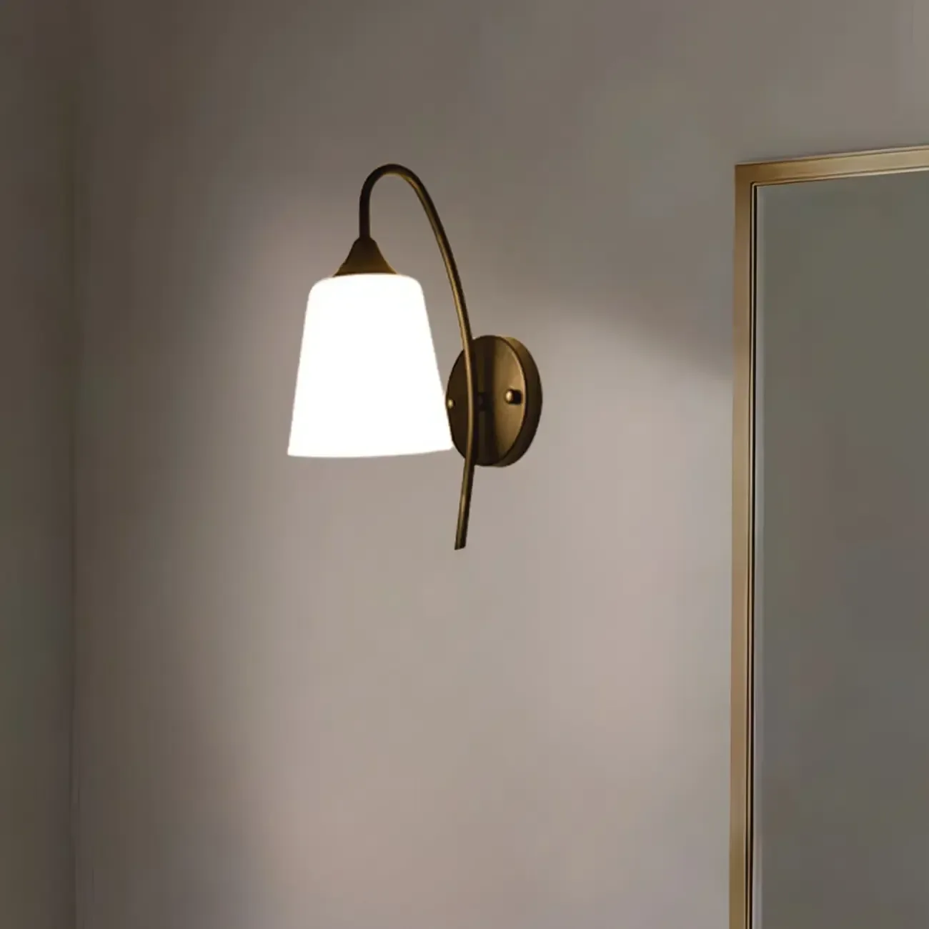 Simple Curved Black Metal Vanity Light with Glass Shade