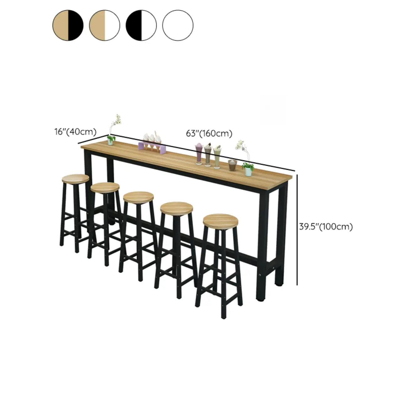 Modern Black-White Metal Structure Bar Tables