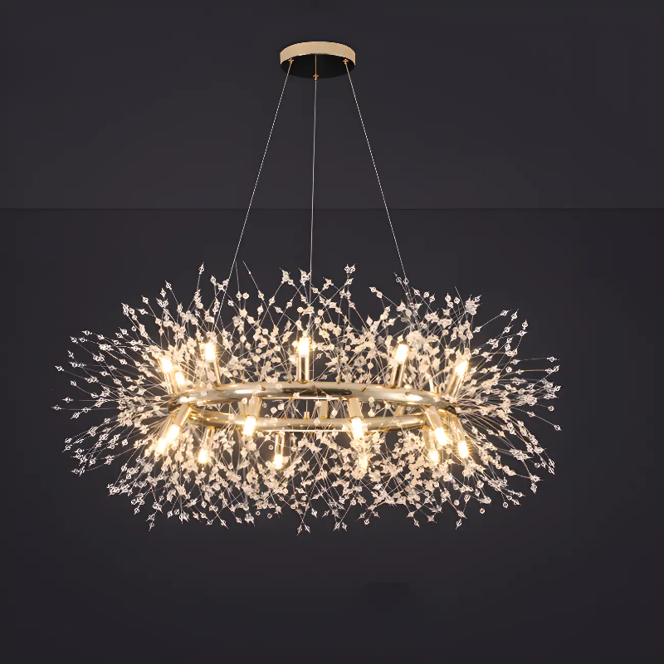 Modern Crystal Round Chandelier with Starburst Design
