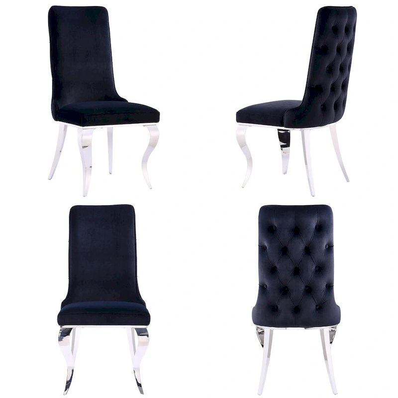 Black and Silver Dining Chairs with Soft Velvet and Metal Legs