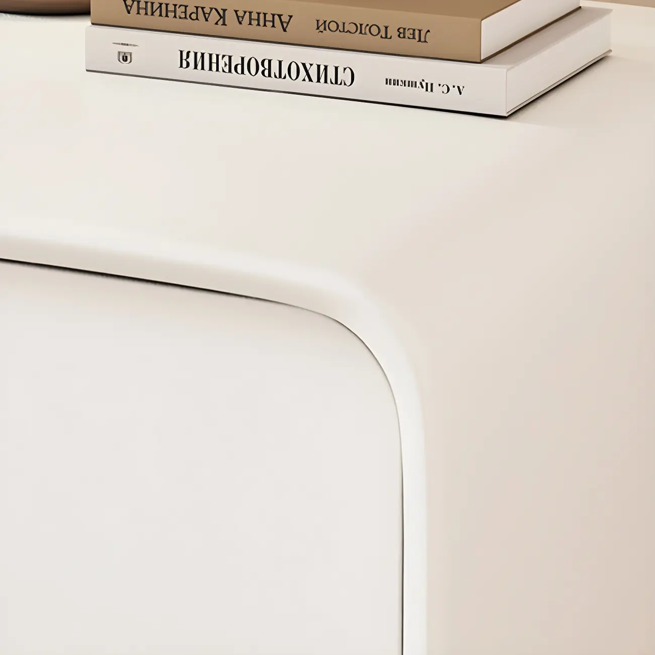 Simple Curved Wooden Faux Leather 2 Drawer Nightstand