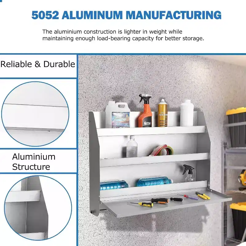 Garage Storage Cabinets, Wall Mounted Steel Cabinets with Work Station - Adjustable Shelves, Small Storage Rack