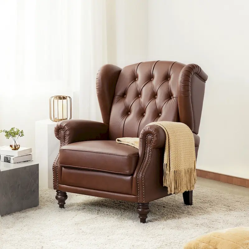 Alex Classic Leather Armchair with Nailhead Trim by HULALA HOME