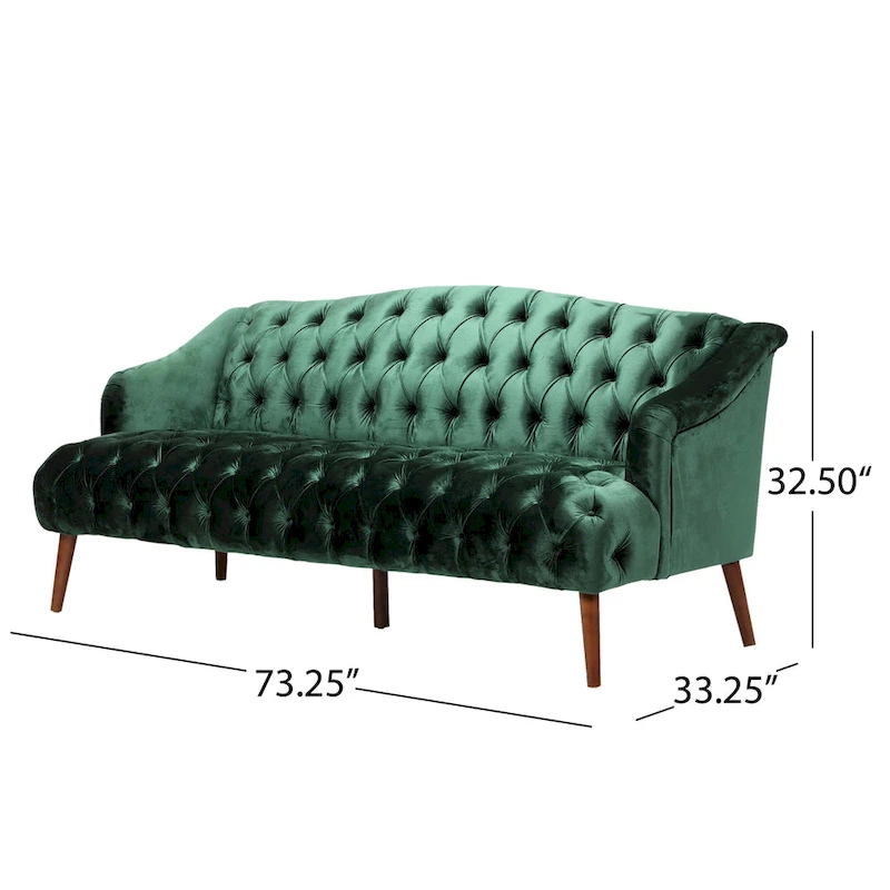 Modern 73.25 Button Tufted 3-Seater Sofa with Birch Legs